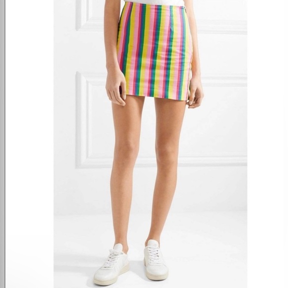 STAUD Panda Rainbow Stripe Cotton Mini Skirt 2 - Picture 8 of 10